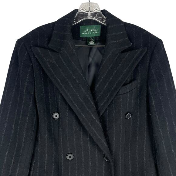 Lauren Ralph Lauren Pinstripe Wool Blend Double Breated Coat Black Size 8 - Picture 4 of 10